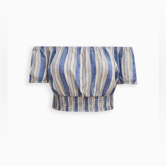 Linen Blend Smocked Waist Off-Shoulder Crop Top - Picture 5 of 6